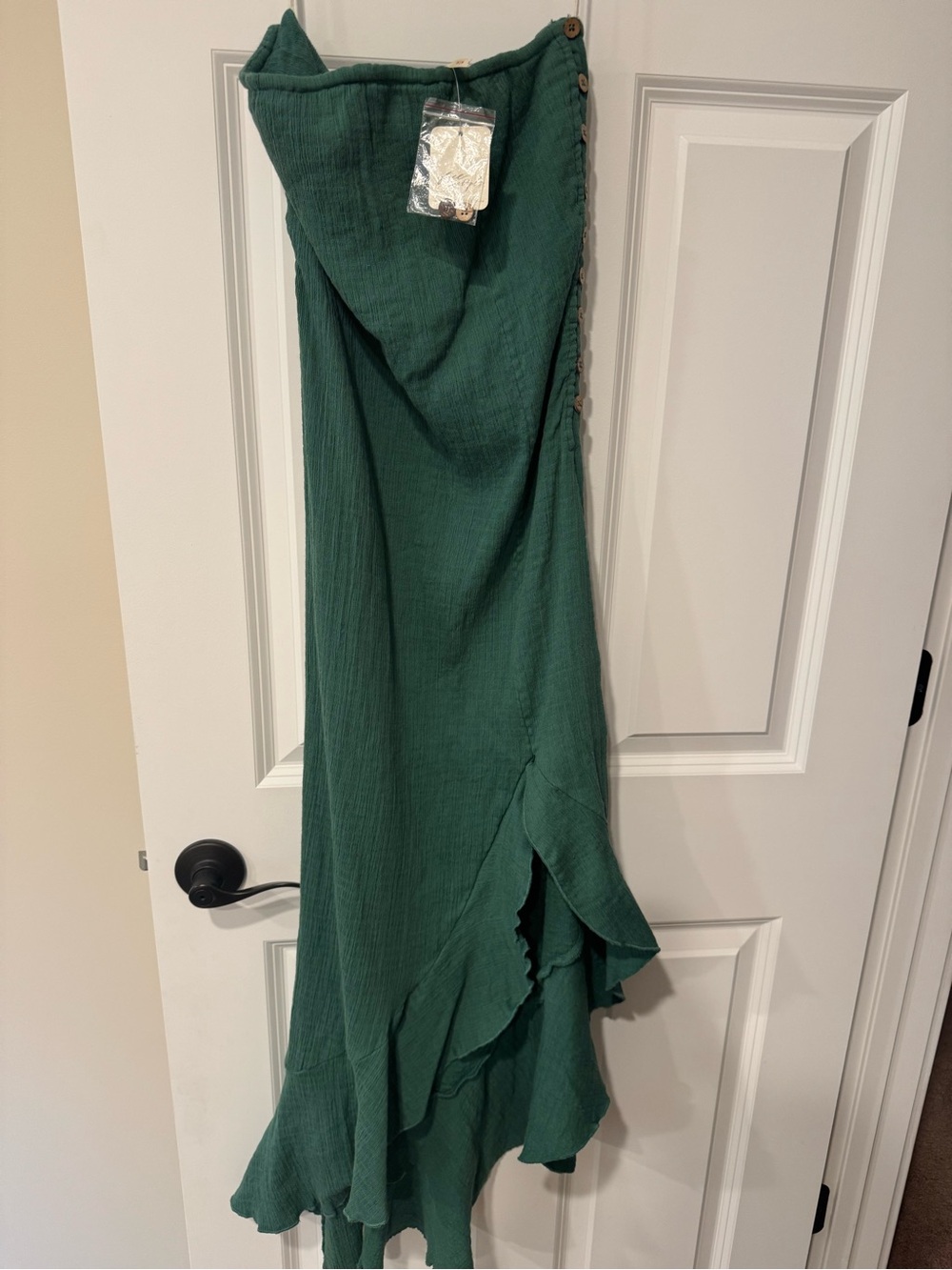 Free People Strapless Ruffled Maxi Dress in Deep Green